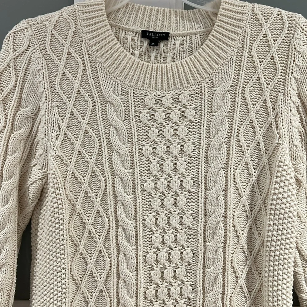 Womens TALBOTS Knit Sweater Size Medium Petite Cream Color - Picture 3 of 3